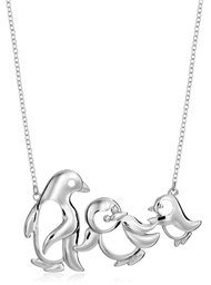 Sterling Silver Penguin Family Necklace, 18