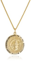 Men's 14k Gold-Filled Round Saint Christopher Compass Medal with Stainless Steel Chain, 24