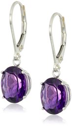 Sterling Silver Oval Amethyst Dangle Earrings