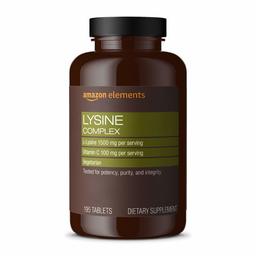 Amazon Elements Lysine Complex with Vitamin C, 1500 mg L-Lysine with 100 mg Vitamin C per Serving (3 Tablets), Vegetarian, 195 Tablets