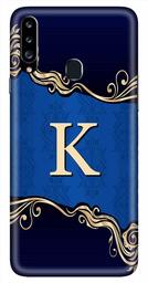 Amazon Brand - Solimo Designer Blue Pattern Alphabet-K 3D Printed Hard Back Case Mobile Cover for Samsung Galaxy A20s