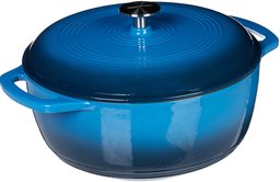 AmazonBasics Enameled Cast Iron Covered Dutch Oven, 7.3-Quart, Blue