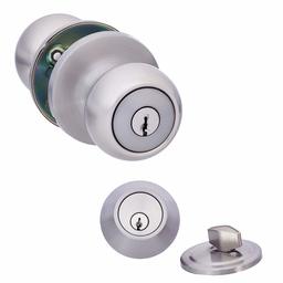 AmazonBasics Entry Door Knob with Lock and Deadbolt, Coastal, Satin Nickel