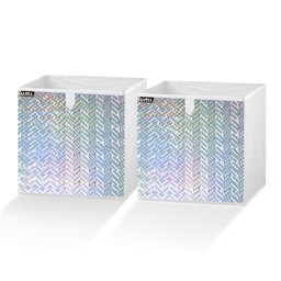 Umi. Essentials Foldable Storage Cube Bins Container Drawer Organizer,10.5(W) x 10.5(D) x 11(H) Inches (Holographic Silver, Set of 2)