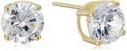 Amazon Essentials Yellow Gold Plated Sterling Silver Round Cut Cubic Zirconia Stud Earrings (7.5mm)