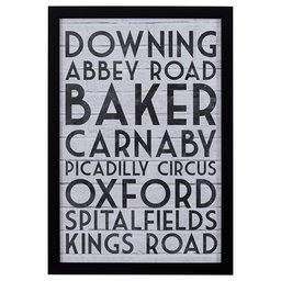 Amazon Brand – Stone & Beam Modern Black & White London Street London Street Names Print Wall Art, Black Frame, 18