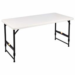 AmazonCommercial 4ft Adjustable Folding Table, Solid, White Granite