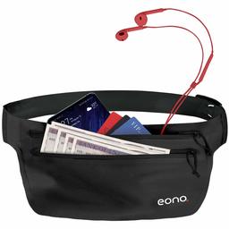 Eono by Amazon - Water Resistant Running Waist Bag with Adjustable Elastic Strap - Large Capacity Running Belt for Gym, Sports, Cycling, Running, Travel and Outdoor Activities, black