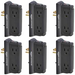 Amazoncommercial 4-Outlet Mounted Wall Adapter Tap Surge Protector Power Strip with Surge Protection and Ground Light Indicator, 720 Joules, 2 Spaced Outlets, 6-Pack