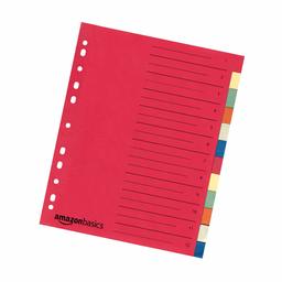 AmazonBasics Dividers - Recycled Manilla, Euro-Punched, Extra-Wide with 12 Tabs in 6 Colours, 24 x 29.7 cm, A4, 230 GSM, Pack of 30