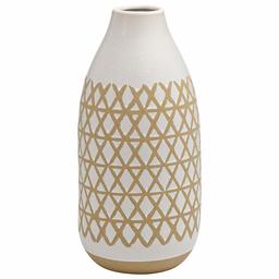 Amazon Brand – Stone & Beam Emerick Rustic Tall Stoneware Decor Vase with Geometric Pattern - 15 Inch, Brown and White