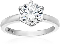 Platinum-Plated Sterling Silver Solitaire Ring set with Round Swarovski Zirconia (3 cttw), Size 9