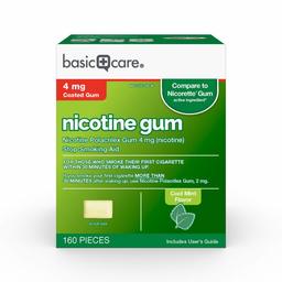 Basic Care Coated Nicotine Polacrilex Gum, 4 mg (nicotine), Mint Flavor, Stop Smoking Aid, 160 Count