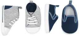 Simple Joys by Carter's 2 Pack Crib Shoe Set: Soft Sole High Top Sneaker & Slip on Sneaker fashion-sneakers, Chambray/Heathered Grey/Navy, 6-9 Months M US Infant