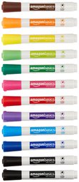 AmazonBasics Marqueurs effaçables à sec Faible odeur - Pointe biseautée - Lot de 12 (Couleurs assorties)