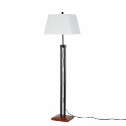 Amazon Brand – Stone & Beam Modern Farmhouse Wood Base Adjustable Living Room Floor Lamp With LED Light Bulb And White Shade- 16 x 16 x 66.25 Inches, Black