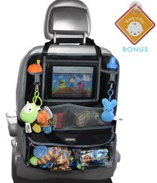 Alphabetz Deluxe Backseat Organizer & Protector with Baby-in-Car Sign, Black