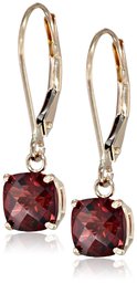 10k Yellow Gold Cushion-Cut Checkerboard Garnet Leverback Earrings (6mm)