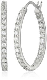 Platinum-Plated 925 Sterling Silver Round-Cut AAA Cubic Zirconia Hoop Earrings (.9