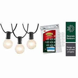 AmazonBasics 25 feet of Black Patio Lights and Command Outdoor Light Clips, damage-free decorating, 20 Clips & 24 Strips