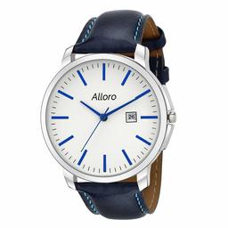 Alloro Men's Formal Date Quartz Analog Wrist Watch with Blue Leather Strap