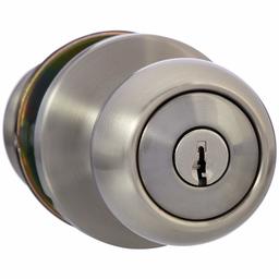 AmazonBasics Entry Door Knob with Lock, Coastal, Satin Nickel