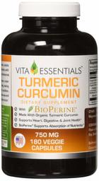 Vita Essentials Turmeric Curcumin With Bioperin 750 Mg Capsules, 180 Count