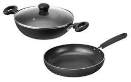 Amazon Brand - Solimo Non-Stick 2-Piece Kitchen Set; Fry Pan (24cm/1.7L) & Kadai (24cm/2L) - Induction & Gas Compatible