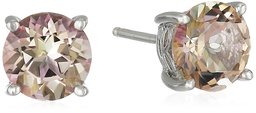 Boucles d'oreilles à tige en argent sterling plaqué platine ou or avec topaze Swarovski,Topaze rose brumeuse.