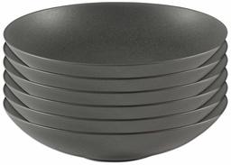 Rivet Modern Reactive-Glaze Stoneware 6-Piece Dinner Bowl Set, Black Sand Matte