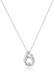 14k White Gold and Diamond Mother and Child Pendant Necklace, 18