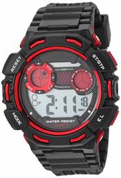 Amazon Essentials Men's Red Accented Digital Chronograph Black Resin Strap Watch, AE/1003BKR