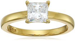 Damen-Ring Sterling-Silber 925 platiniert oder vergoldet Swarovski-Kristall Prinzessschliff,Gelbgold vergoldetes Silber,Size 8