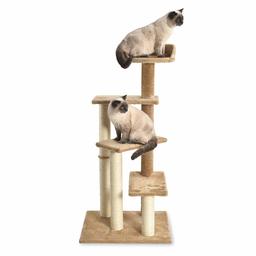 AmazonBasics Multi Platform Steps Cat Tree Tower - 24 x 19 x 49 Inches, Dark Beige