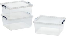 AmazonBasics Boîtes de rangement en plastique transparent avec couvercles - 17,5 l - Lot de 3