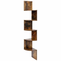 UMI. by Amazon 5-Tier Corner Shelf,Floating Wall Shelf with Zigzag Design,Mount Floating Radial Bookshelf, Rustic Brown