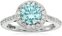 Platinum-Plated Sterling Silver Round-Cut Swarovski Zirconia Halo Ring