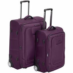 AmazonBasics 2 Piece Expandable Softside Luggage Suitcase With TSA Lock And Wheels Set - Purple