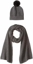 Amazon Essentials Women's Pom Knit Hat and Scarf Set, Dark Grey Heather, One Size