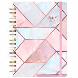 Diary 2021 Week to View Planner A5, 12 Month Planner with Pink Hardcover, Monthly Tabs and Expandable Inner Pocket, Pink, 21.5 x 15.5 x 1.5 cm