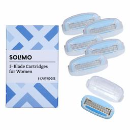 Amazon Brand – Solimo 5-Blade Razor Refills for Women, 6 Refills