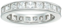 Platinum-Plated Sterling Silver Swarovski Zirconia Channel Princess All-Around Ring, Size 7