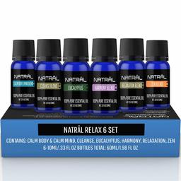 NATRÄL Relax Set of 6, 100% Pure and Natural Essential Oil, 6/10ml Bottles