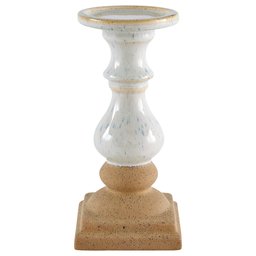 Amazon Brand – Stone & Beam Rustic-Look Stoneware Decorative Candle Holder, 9.4 Inch Height, White and Clay