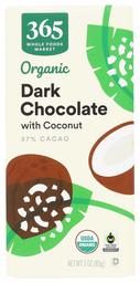 365 Whole Foods Market, Organic Dark Chocolate Bar with Coconut, 3 Ounce (Packaging May Vary)