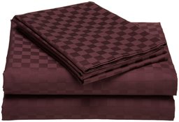 Pinzon Cotton 500-Thread-Count Cotton Lucia Checks Full Sheet Set, Eggplant