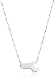 Sterling Silver Stationed Mini State Massachusetts Pendant Necklace, 16