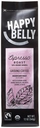 Amazon Brand - Happy Belly Espresso Roast Organic Fairtrade Coffee, Medium Dark Roast, Ground, 12 ounce