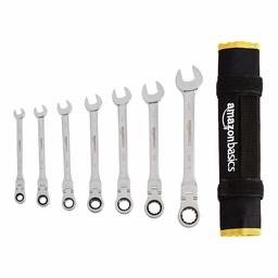 AmazonBasics Flexible Combination Ratcheting Wrench Set - SAE, 7-Piece (Renewed)