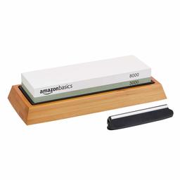 AmazonBasics Whetstone Knife Sharpening Water Stone - Dual-Sided 3000/8000 Grit with Non-Slip Bamboo Base